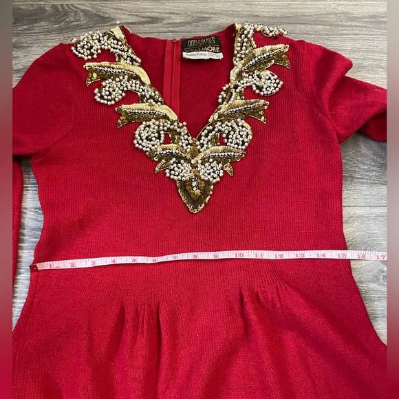 Vintage Don Sayres for Wellmore Neiman Marcus Red Knit Dress Sequins Pearls SZ 4 - Picture 15 of 16